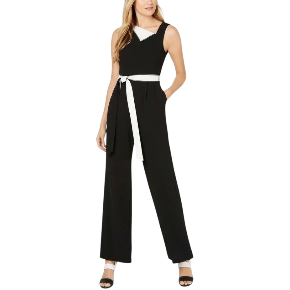 Calvin Klein Jumpsuit Black Tailored Womens 8 NWT Sleeveless Wide Leg